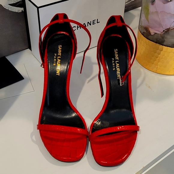 ONE DAY SALE!! 12/1/21.  Saint Laurent red crocodile sandals - Picture 2 of 7